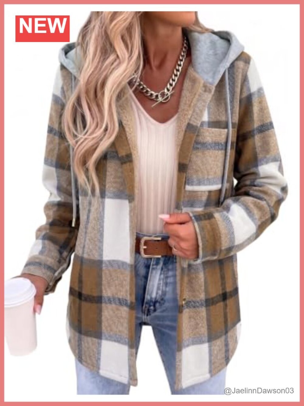 Zeagoo Women Fleece Hooded Plaid Shacket Button Down Winter Coat Warm Jacket
